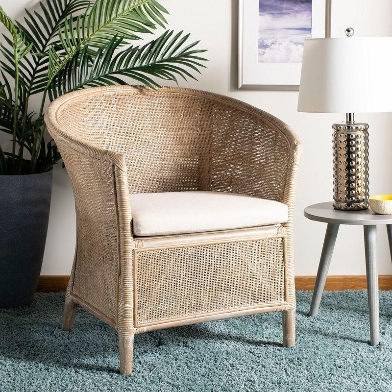 Alexana Rattan Armchair - White Wash/White Cushion - Safavieh