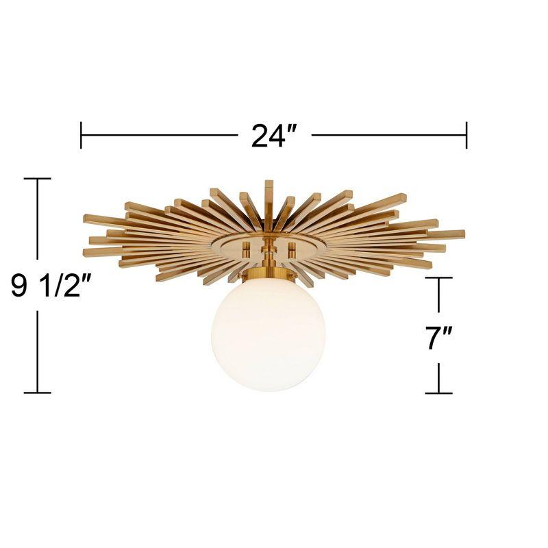 Possini Euro Design Hazel Modern Ceiling Light Semi Flush Mount Fixture 24" Wide Warm Brass White Globe Shade for Bedroom Kitchen Living Room Hallway