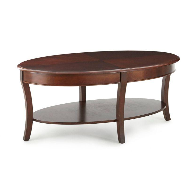 Troy Oval Cocktail Table Brown Cherry - Steve Silver Co.: Hardwood Frame, Veneer Finish, Fixed Shelf