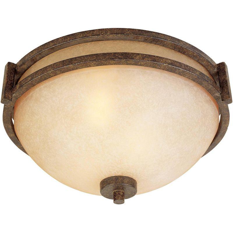 Franklin Iron Works Oak Valley Rustic Farmhouse Flush Mount Ceiling Light Fixture 15" Wide Modern Bronze 3-Light Cream Scavo Glass Bowl for Bedroom