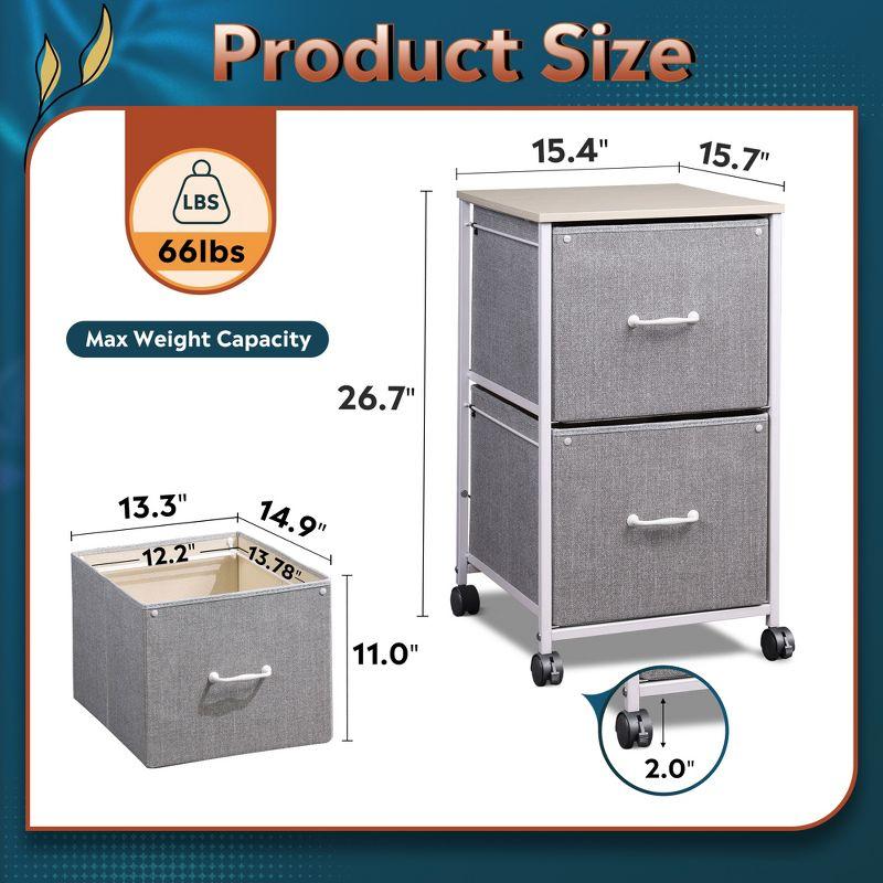 GALAXHERO  2 Drawer Mobile File Cabinet, Rolling Printer Stand, Fabric Vertical Filing Cabinet fits A4 or Letter Size for Home Office, Light Grey