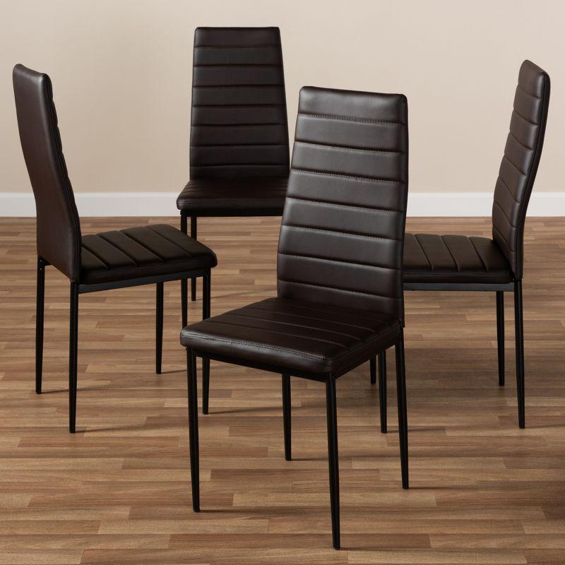 Set of 4 Contemporary Brown Faux Leather Parsons Side Chairs