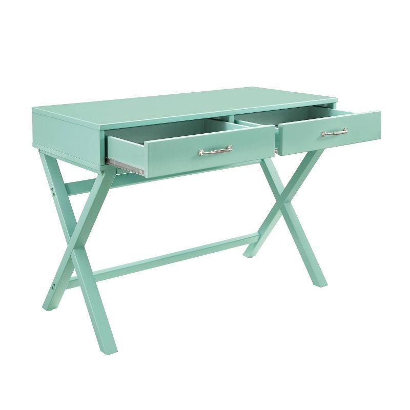 Penney Pine Turquoise Campaign-Style Desk with X-Frame Legs