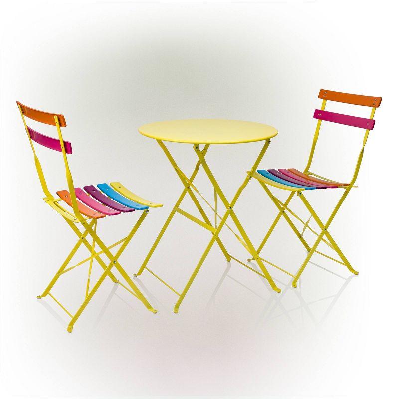 Steel Foldable Bistro Set Vibrant Rainbow - Alpine Corporation: Weather-Resistant, No Assembly, 2-Person Seating