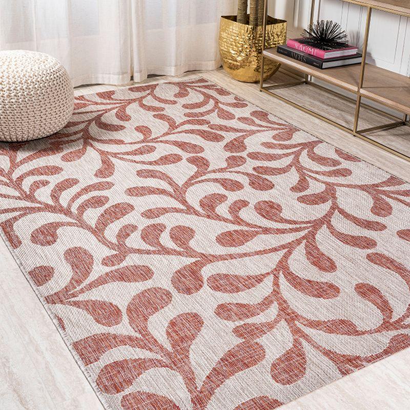 4'x6' Vine All Over Indoor/Outdoor Area Rug, Red/Beige - JONATHAN Y