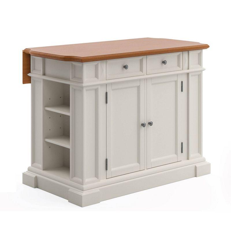 Crisp White and Distressed Oak Finish Spacious Kitchen Island