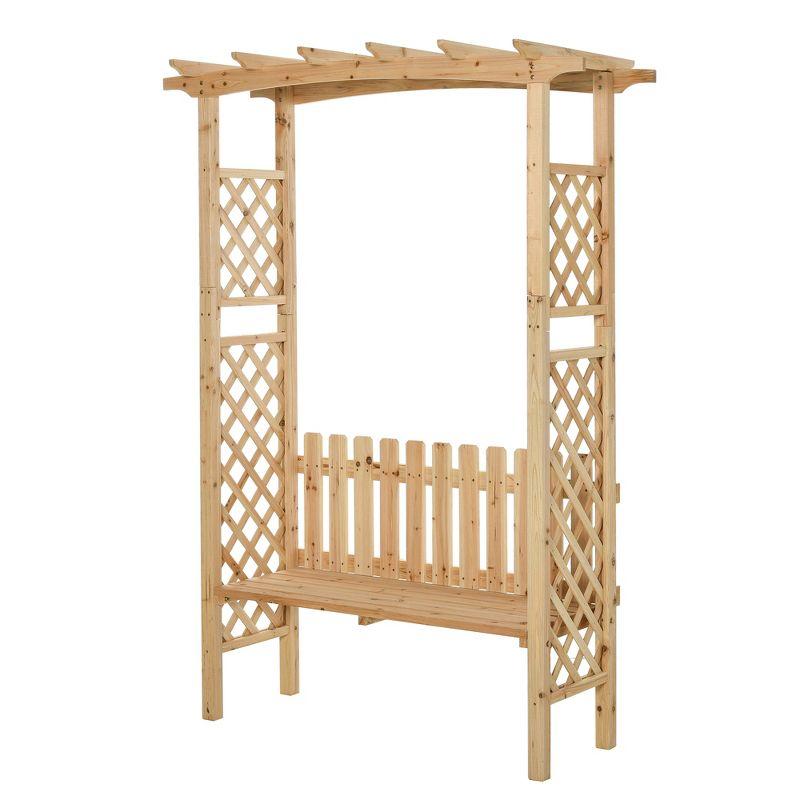Outsunny Wooden Trellis Arbor Arch for Climbing Plants with Garden Bench, Grow Grapes & Vines, Patio Decor & 2-Person Seating, Natural