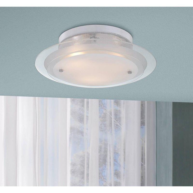 Possini Euro Design Modern Ceiling Light Flush Mount Fixture 15 3/4" Wide Gleaming White 3-Light 2-Tier Clear Frosted Glass for Bedroom Kitchen House