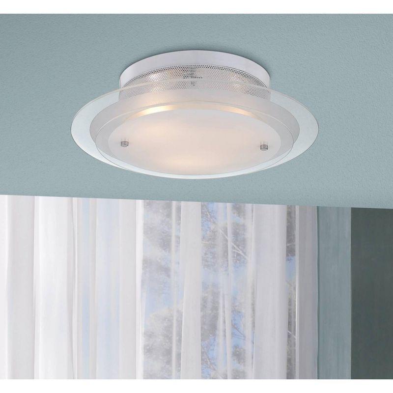 Possini Euro Design Modern Ceiling Light Flush Mount Fixture 15 3/4" Wide Gleaming White 3-Light 2-Tier Clear Frosted Glass for Bedroom Kitchen House