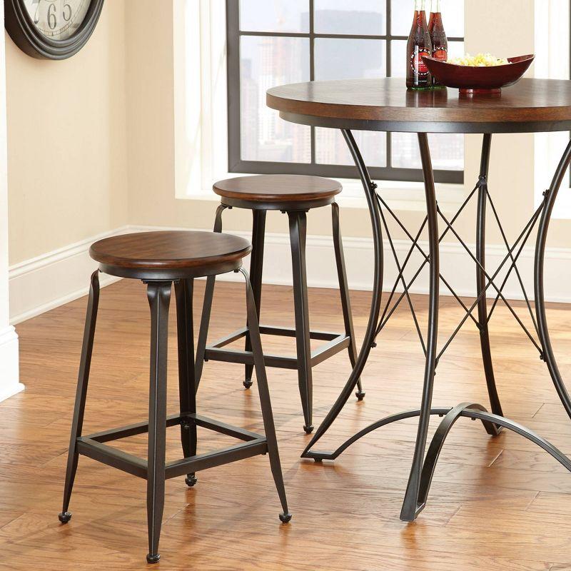 Set of 2 Addison 24" Counter Height Barstool Metal/Brown - Steve Silver Co.: Birch Veneer, Round Seat