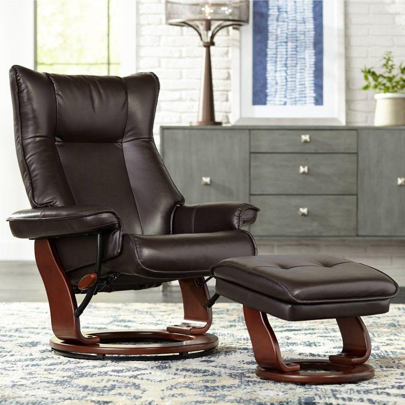 Java Brown Faux Leather Swivel Recliner with Ottoman