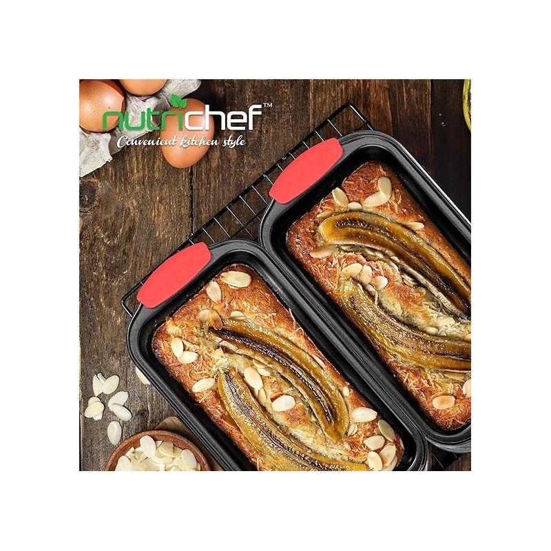 NutriChef Non-Stick Loaf Pan - Deluxe Nonstick Gray Coating Inside and Outside with Red Silicone Handles