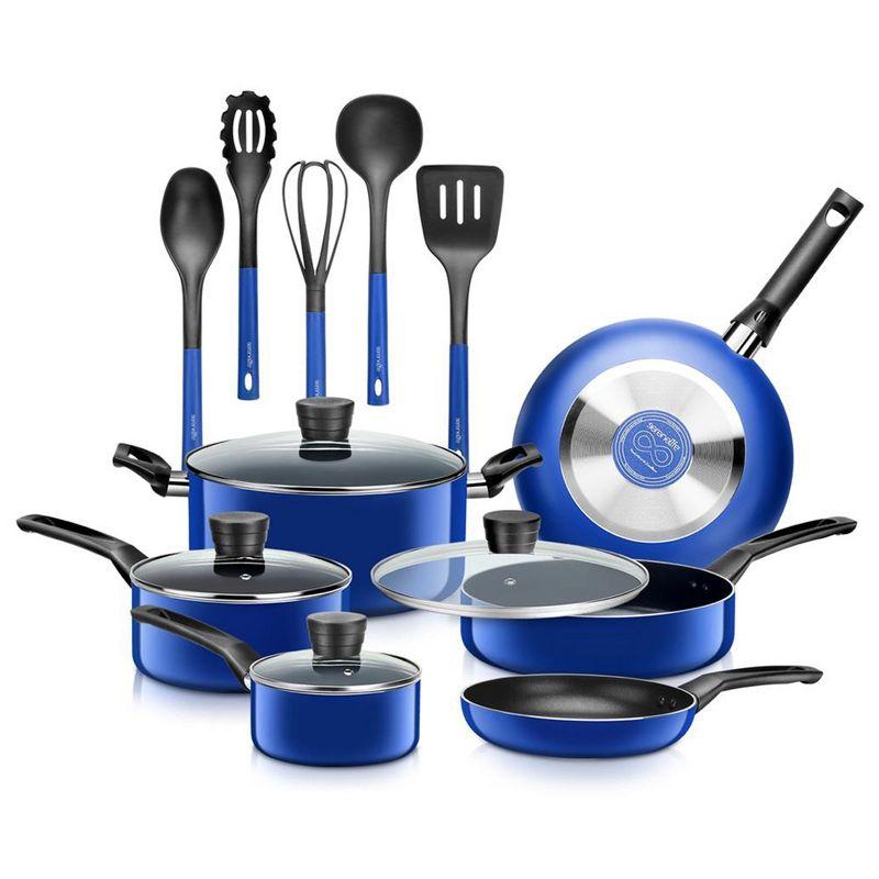 SereneLife 15 Piece Pots and Pans Non Stick Chef Kitchenware Cookware Set