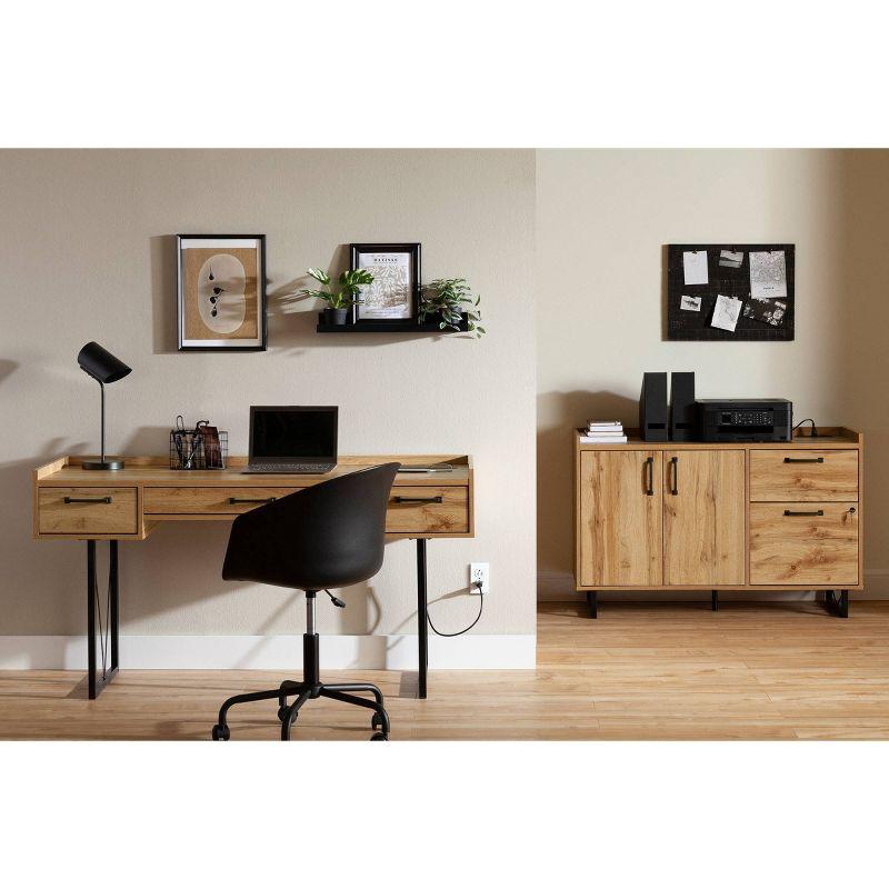 Nordik Oak 31" 2-Door Credenza with Drawers and Metal Frame