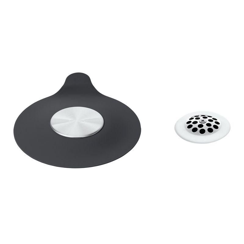 Bath Tub Drain Stopper Gray - OXO: Silicone & Stainless Steel, Easy Removal, Fits Standard Tubs