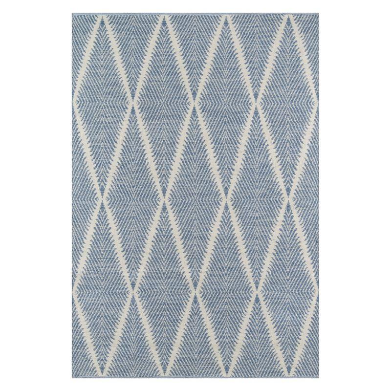 Denim Blue Striped Diamond 5' x 7' Handwoven Wool Blend Rug