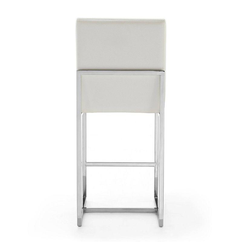 Manhattan Comfort Set of 3 Element Upholstered Stainless Steel Counter Height Barstools Pearl White: Faux Leather, No Assembly Required