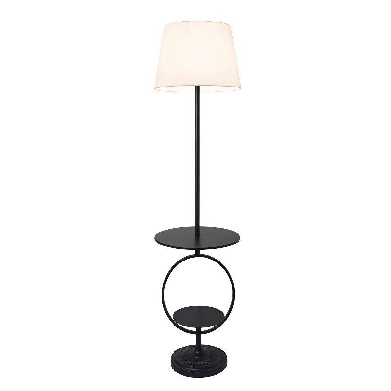 Bedside Nightstand End Table Dual Shelf Decorative Floor Lamp Black - Elegant Designs: Modern Metal with Linen Shade, ETL Listed