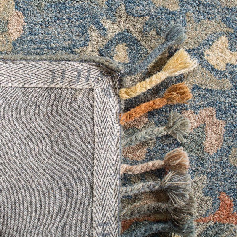 Handmade Rustic-Chic Blue Floral Wool Runner Rug - 27in x 5in