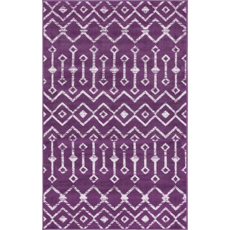 Violet and Ivory Geometric Trellis Indoor Rug