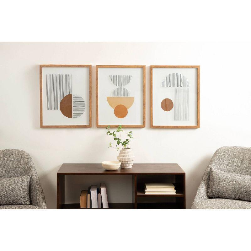 Melstone Mid-Century Modern Geometric Framed Art Set, 16" x 20", Natural Wood