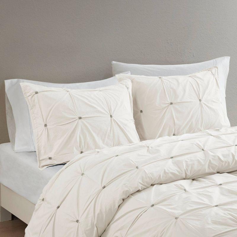 White Full/Queen Cotton Pintuck Duvet Cover Set