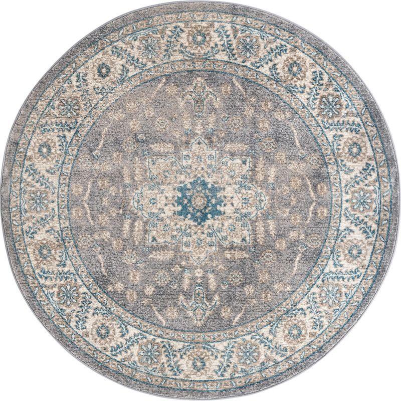 Unique Loom 5' 1 x 5' 1 Round Gray Salzburg Altstadt Area Rug