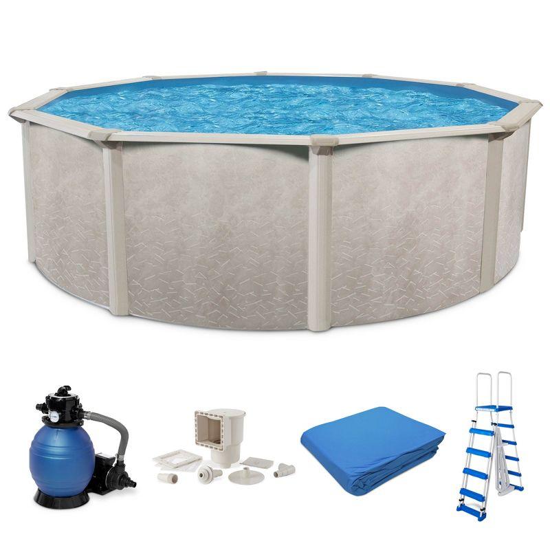 Aquarian Phoenix 18' x 52" Steel Frame Above-Ground Pool Kit, DIY Family Size Backyard Pool with Sand Filter Pump, Ladder, Liner, & Thru-Wall Skimmer