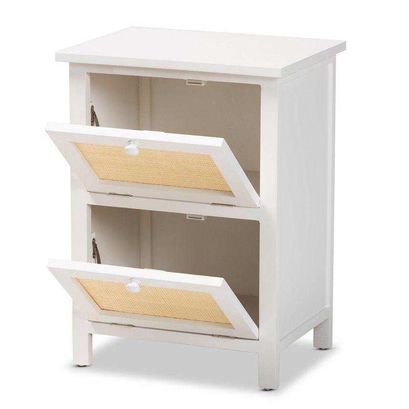 Sariah Wood Rattan 2 Door Nightstand White - Baxton Studio: Bohemian Style, Bedside Storage, No Assembly Required