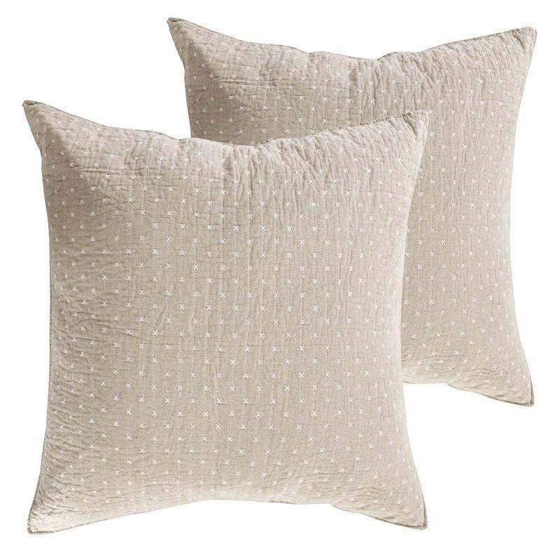 Taupe Cotton Cross Stitch Euro Sham Set of 2