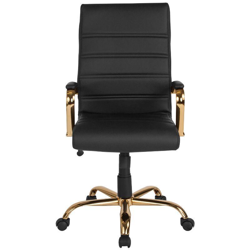 Flash Furniture High Back Black LeatherSoft Executive Swivel Office Chair with Gold Frame and Arms