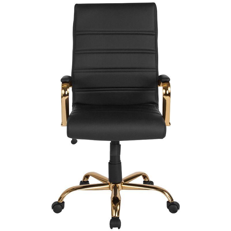 Elegant High-Back Black Faux Leather Office Chair with Gold Accents