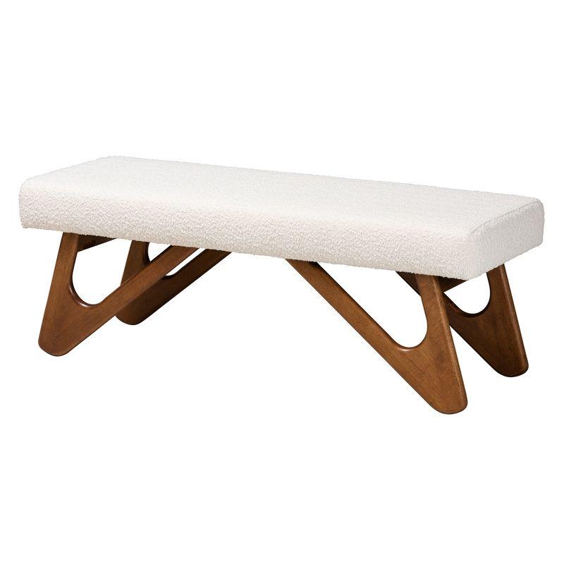 Baxton Studio Rika Japandi Cream Boucle Fabric and Walnut Brown Finished Wood Bench