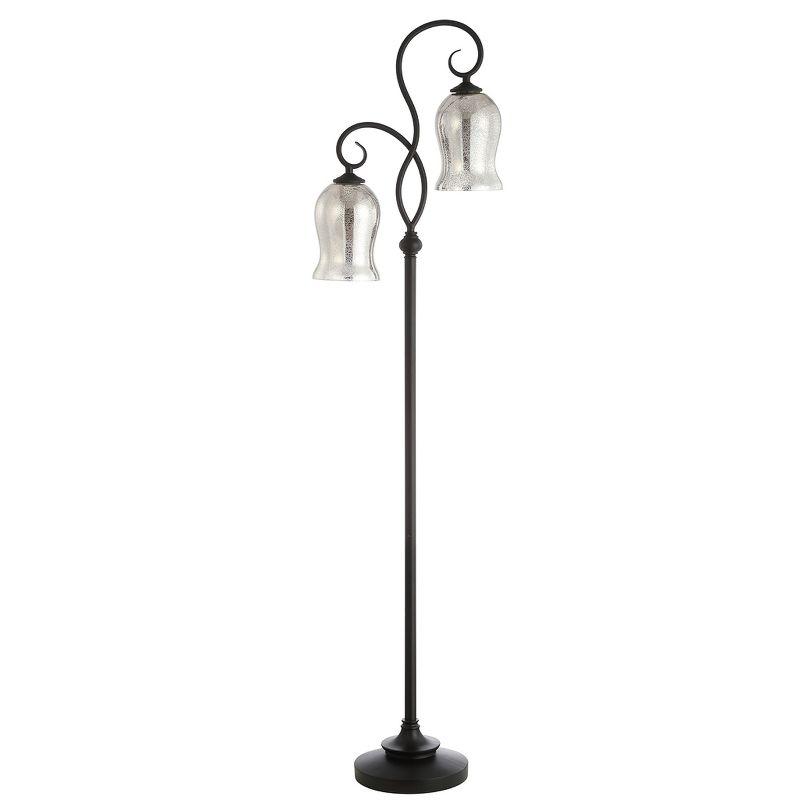 Claudia 63.5" Black Curved Floor Lamp with Silver Ivory Glass Shades