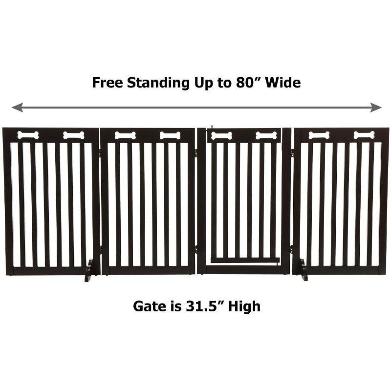 Arf Pets 31.5" Tall Freestanding Folding Dog Gate with Door - Dark Brown