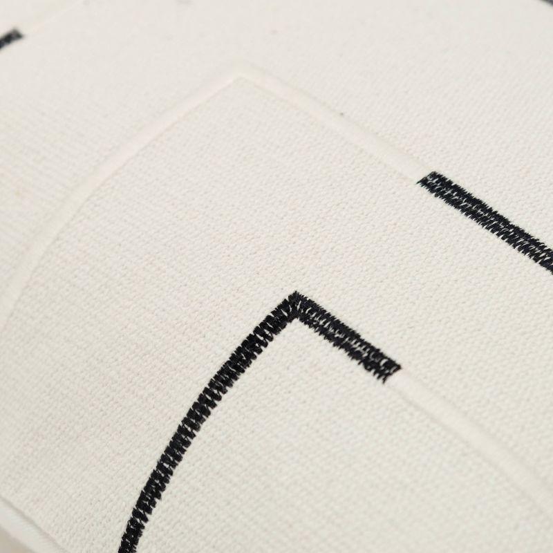 Ivory and Black Geometric Embroidered Cotton Throw Pillow