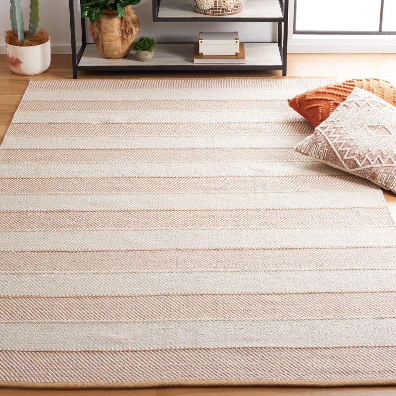 Beige and Gold Striped 8' x 10' Wool Cotton Area Rug