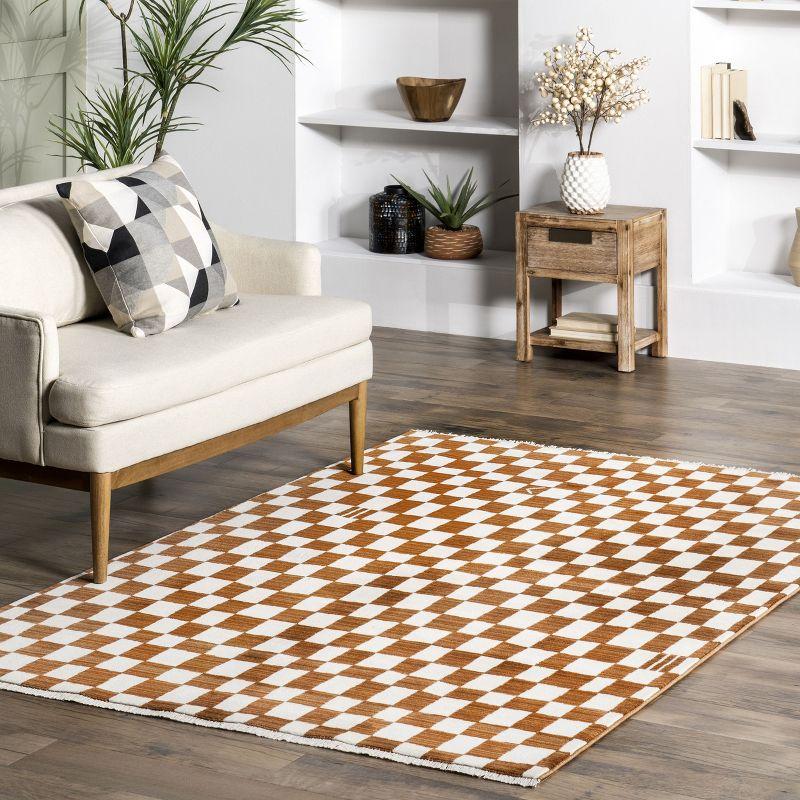 Nuloom Dominique Abstract Checkered Fringe Area Rug