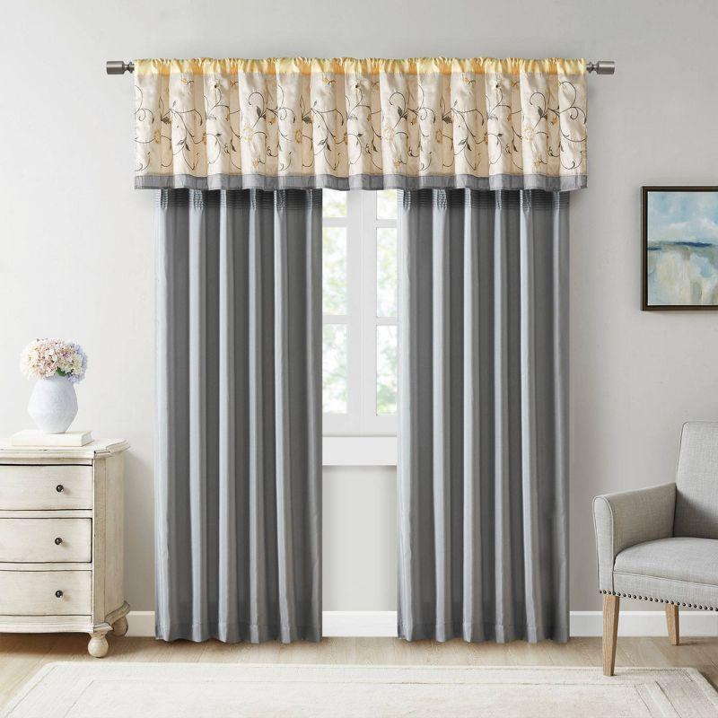 Yellow and Gray Embroidered Polyester Blackout Curtain Panel, 50" x 84"