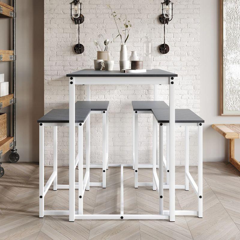 Compact White and Black Metal 5-Piece Dining Set