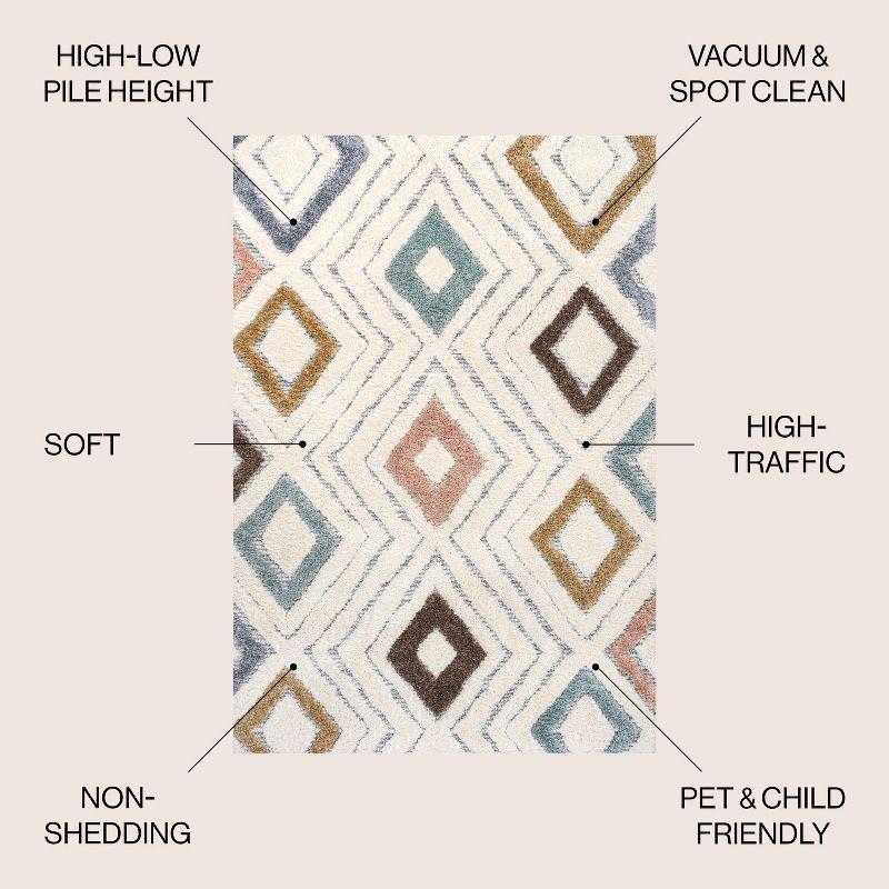 5' x 8' Amira Diamond High-Low Area Rug, Multi/Cream - JONATHAN Y