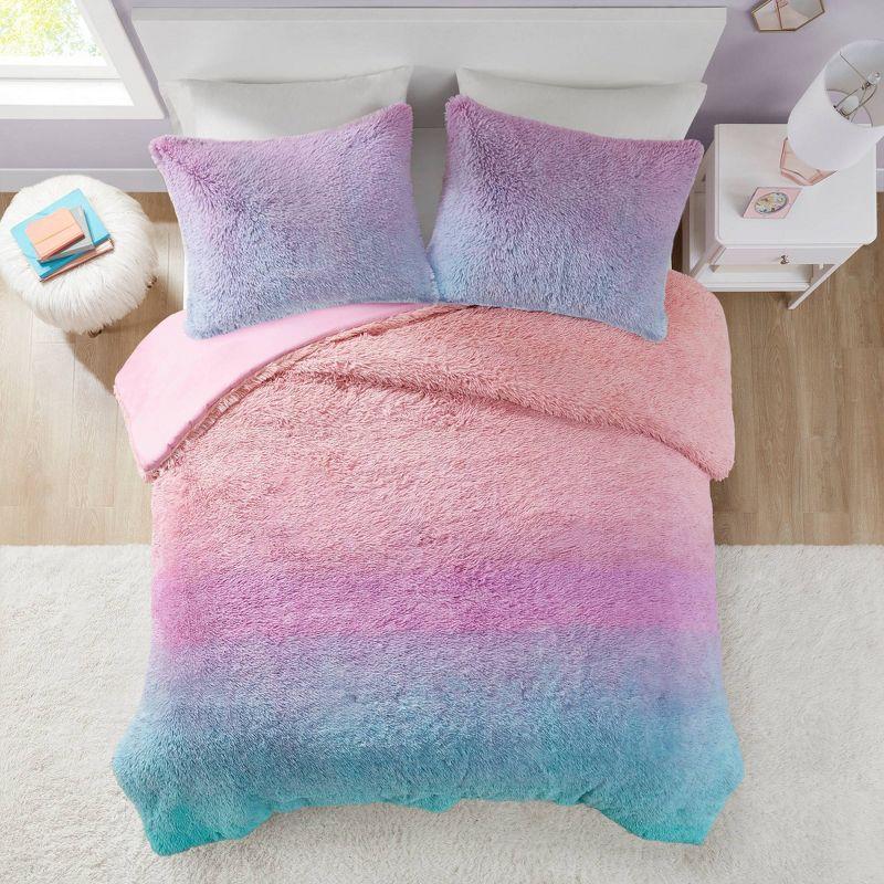 Intelligent Design Pastel Ombre Shaggy Faux Fur Comforter Set