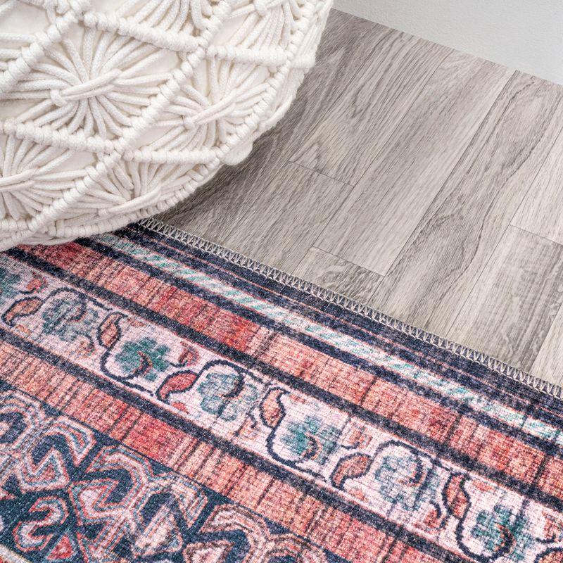 4' x 6' Dalyan Geometric Medallions Machine Washable Indoor/Outdoor Area Rug, Terra/Navy - JONATHAN Y