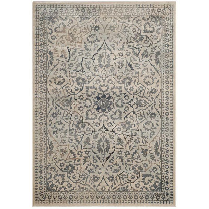 Vintage Cream and Light Blue Wool Viscose Area Rug