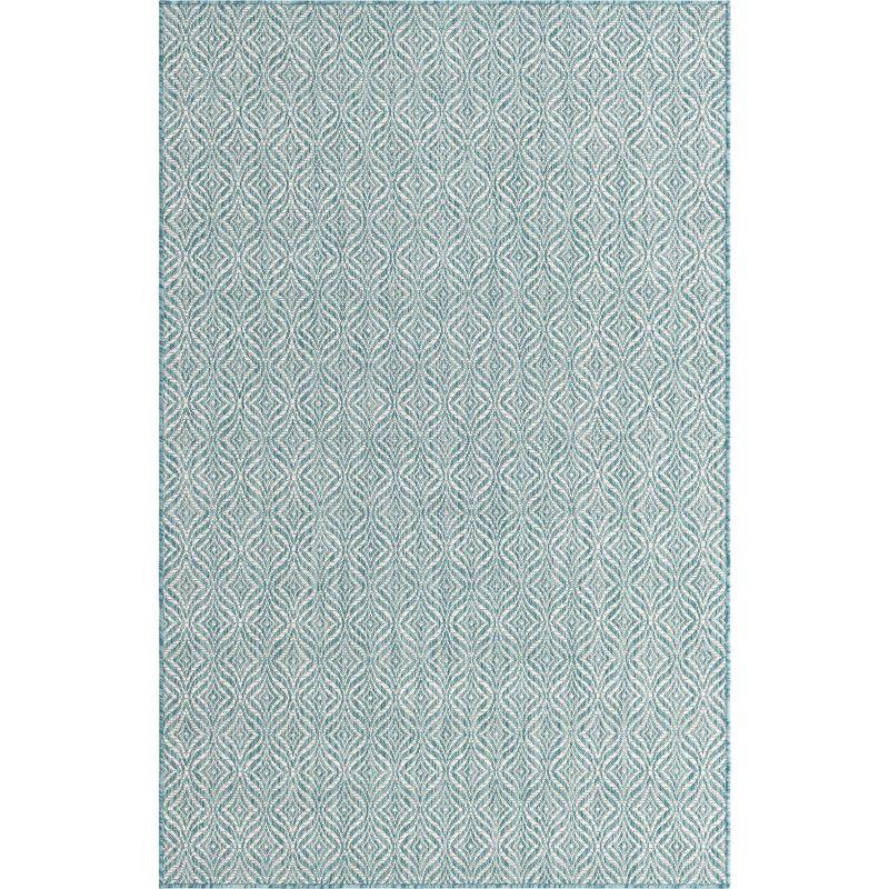 Aqua and Ivory Trellis Outdoor Rectangular Rug