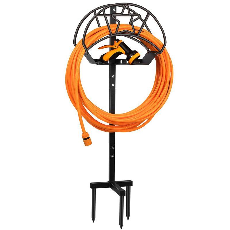 Black Powder-Coated Steel Freestanding Garden Hose Holder with Star Design