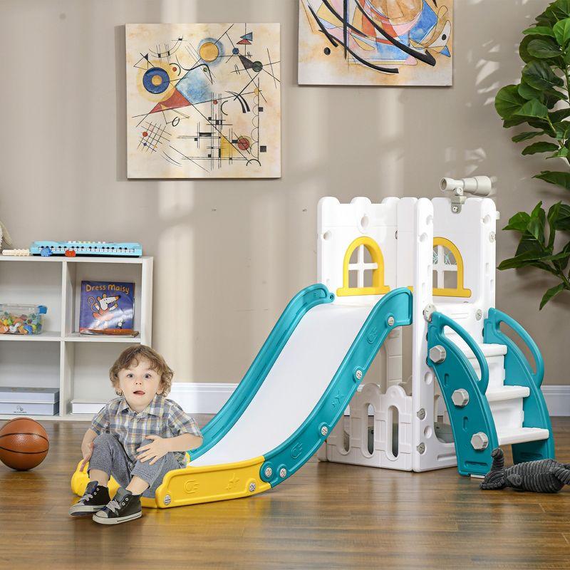 Qaba 5-in-1 Toddler Slide Set with Basketball Hoop and Storage, Yellow