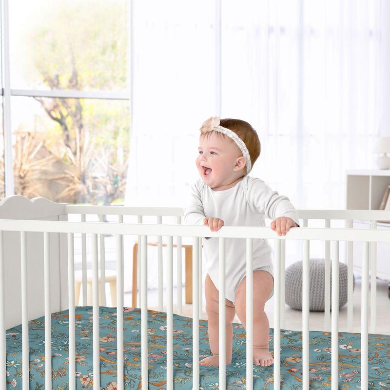 Sweet Jojo Designs Girl Fitted Crib Sheets Set Boho Floral Wildflower Blue Orange and Pink 2pc