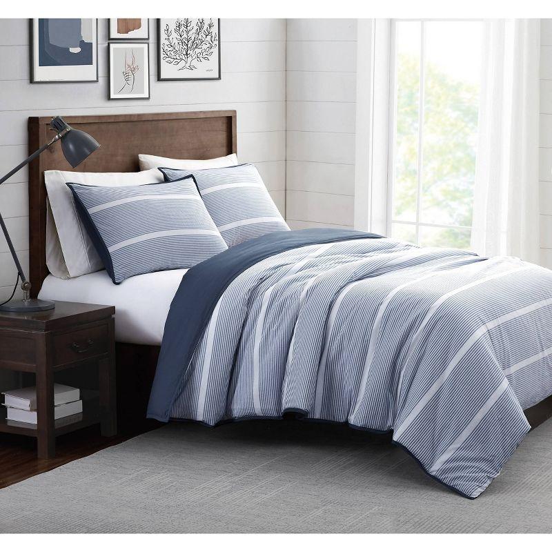 Brooklyn Loom 2pc Twin/Twin XL Niari Yarn Dye Stripe Comforter Set Blue: Machine Washable, OEKO-TEX Certified