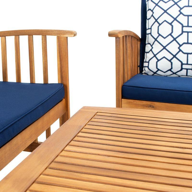 Rocklin 4 Piece Patio Outdoor Conversation Set - Natural/Navy/Blue / White - Safavieh